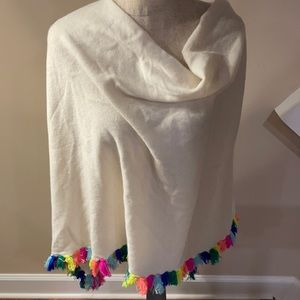 Fun cashmere poncho OS multi-color fringe trim